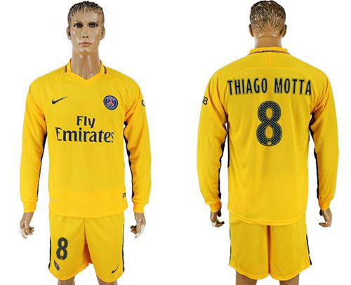 Paris Saint-Germain #8 Thiago Motta Away Long Sleeves Soccer Club Jersey